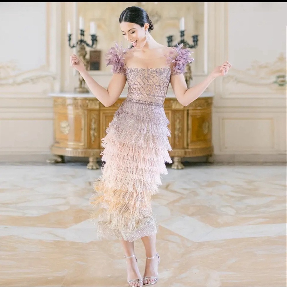 Lavender pink  beaded prom flapper formal wedding New Year’s Eve Holliday dress